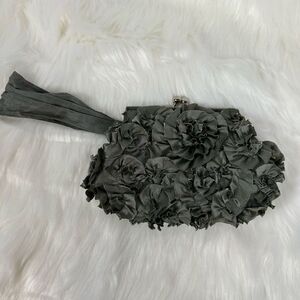 Gray Small Wristlet Evening Bag Purse Flowers Floral for Prom Formal Occasion